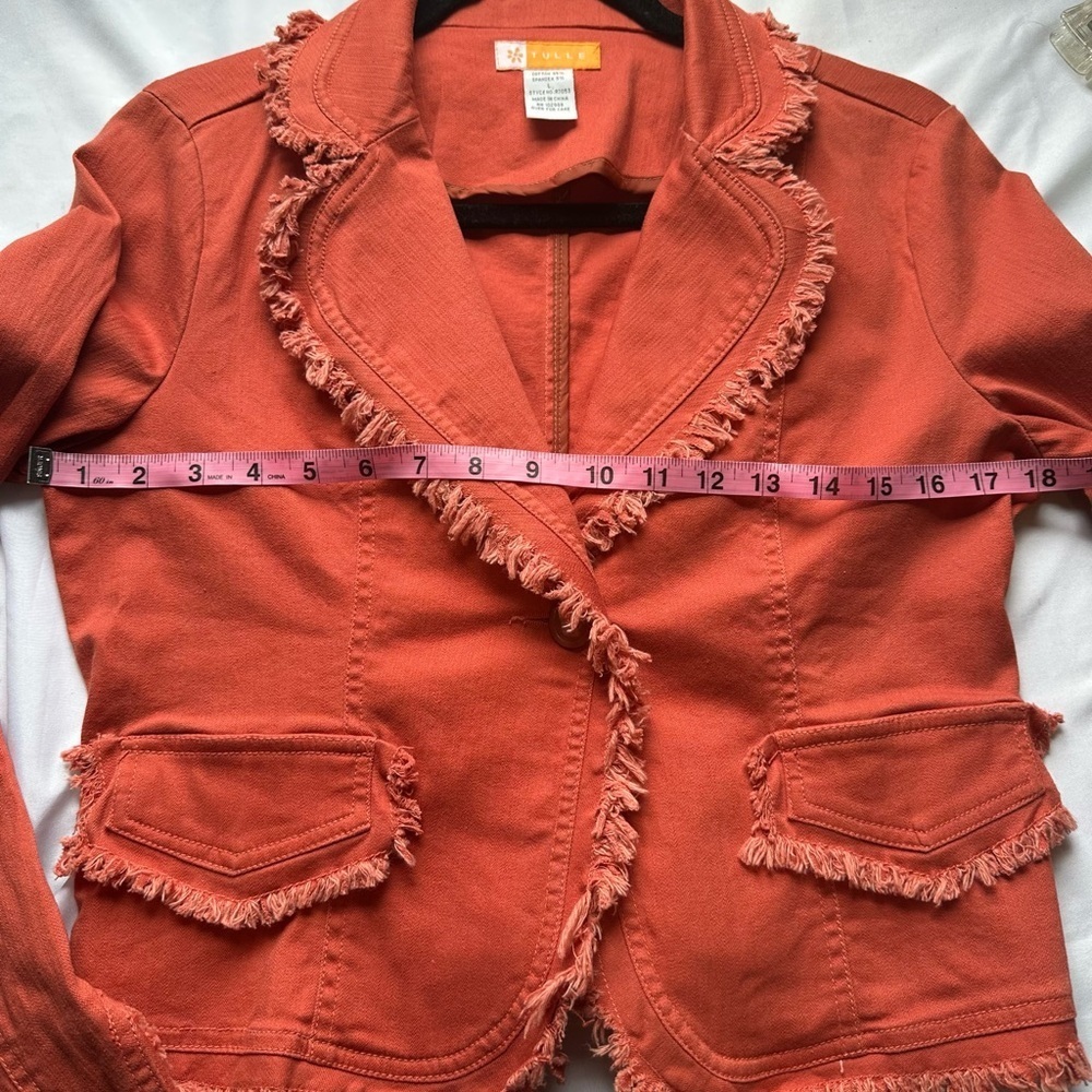 Tulle Women's Rust Frayed Fringe Blazer - Picture 5 of 6